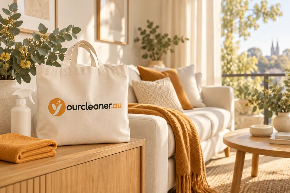 Your Cleaner canvas tote in a bright living room — brand mockup
